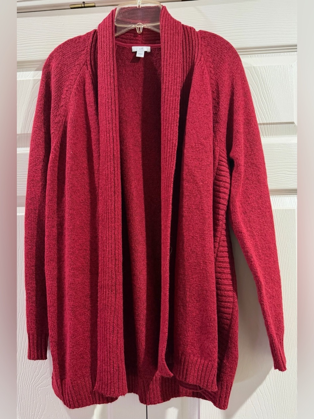 J. Jill Shawl Collar Open Front Cardigan Sweater Cotton Blend Women’s Sz S Red